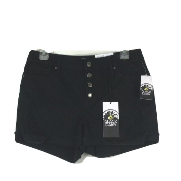 Black Daisy Womens Juniors Hi Rise Destructed Shorts Size 7-28 Black Rinse - Picture 1 of 8